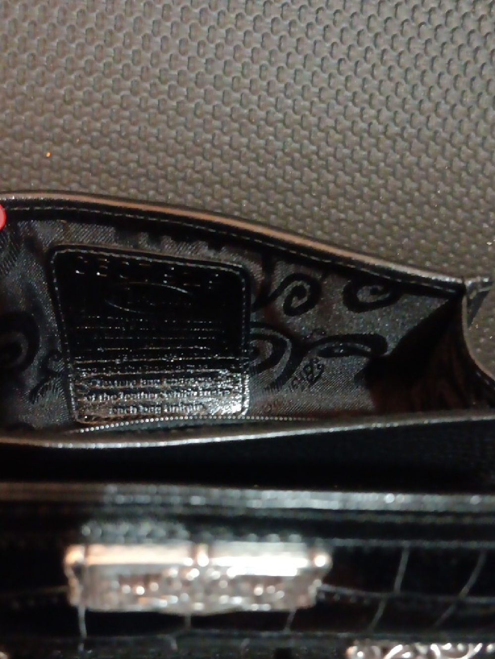 Black Croc-Embossed Leather Shoulder Bag with Silver Hardware - Picture 5 of 7